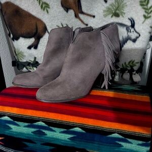 Tan fringe bootie size 9 2” heel